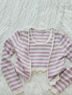 Willow & Wind Lilac and Cream Striped Cropped Cardigan Set